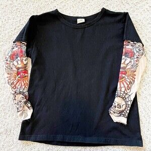 Boys Girls Tattoo Sleeves Black T-shirt Sz 130 (5-6 Yrs) Whimsigoth Witchy Rock